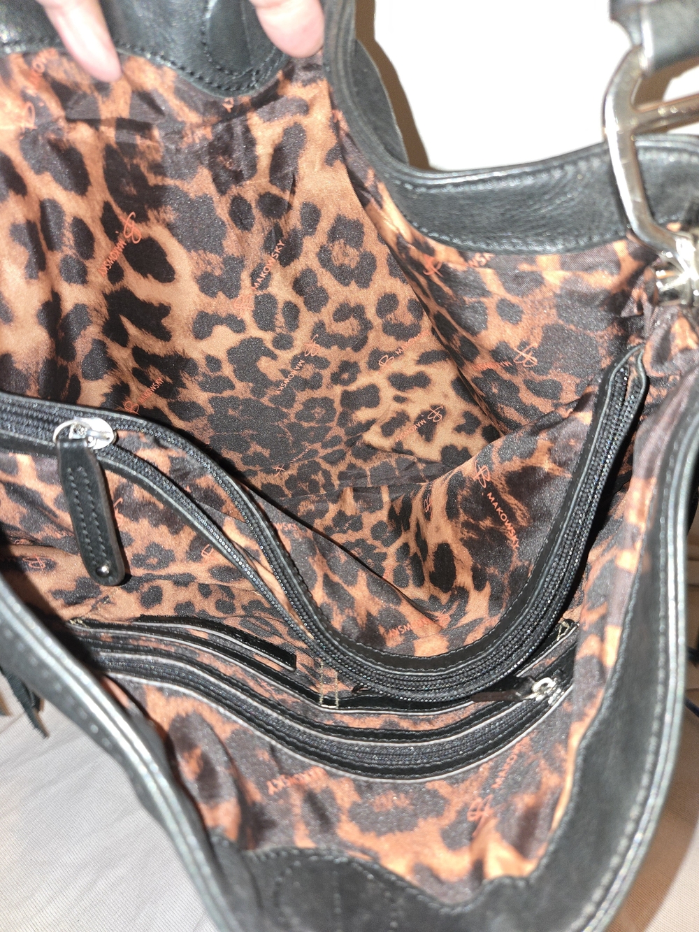 B. Makowsky Leather/Hair calf Zebra Print Black Trim FRINGE Hobo Bag. GUC - Picture 6 of 9